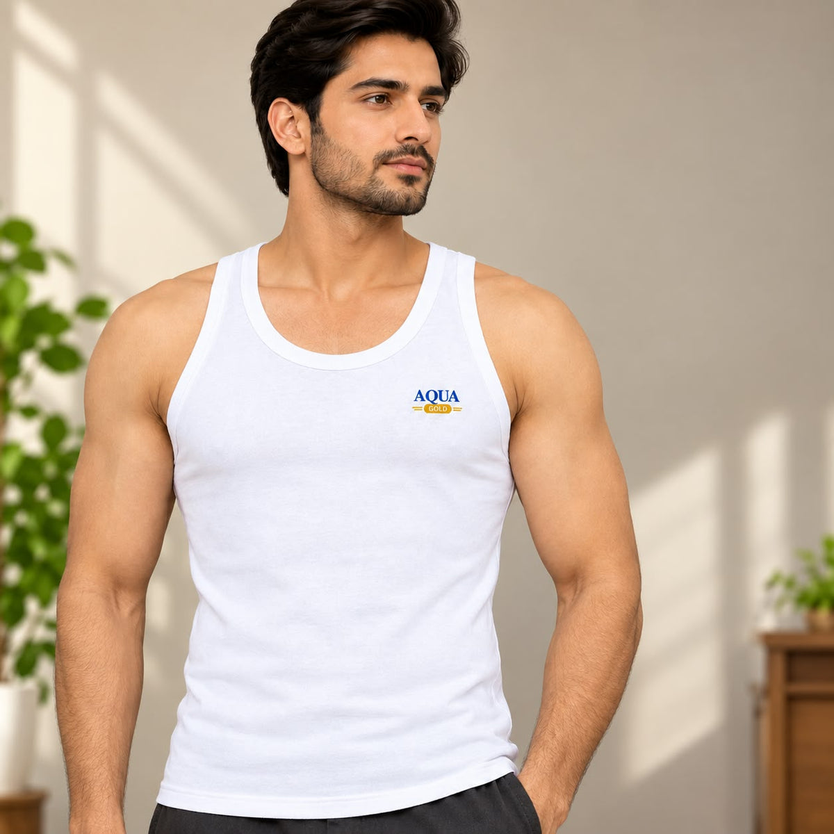 AQUA GOLD VEST COTTON FABRIC FOR MEN (PACK OF 6)