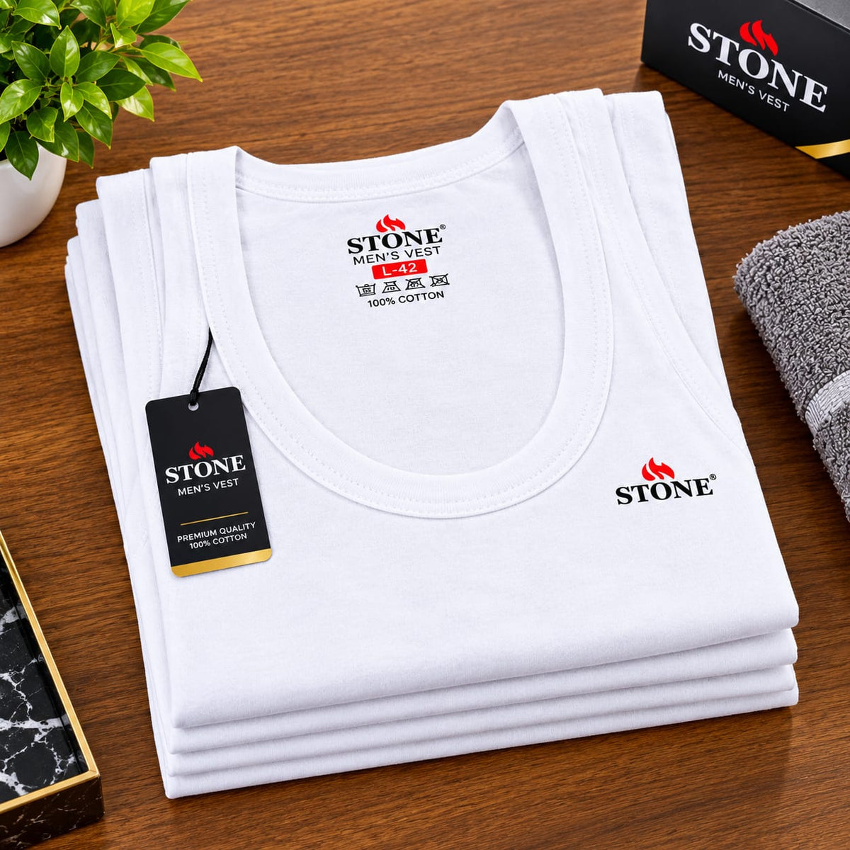 STONE VEST COTTON FABRIC FOR MAN (PACK OF 6)