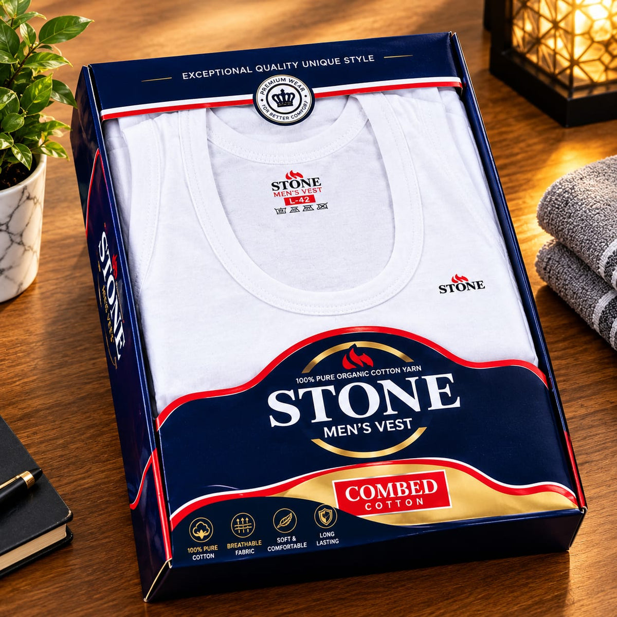 STONE VEST COTTON FABRIC FOR MAN (PACK OF 6)